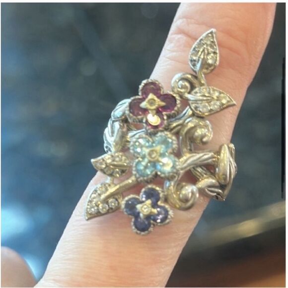 BARBARA BIXBY RING LOTUS FLOWER STATEMENT STERLING 925 RHODOLITE GEMS 7.5 EUC - Picture 3 of 16